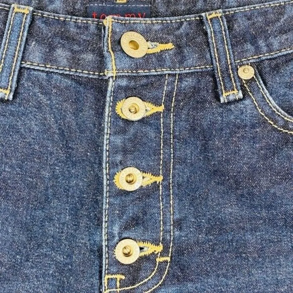 Tommy Girl Shorts Juniors Size 5 Blue Denim Button Fly Rolled Hem Jean Vintage
